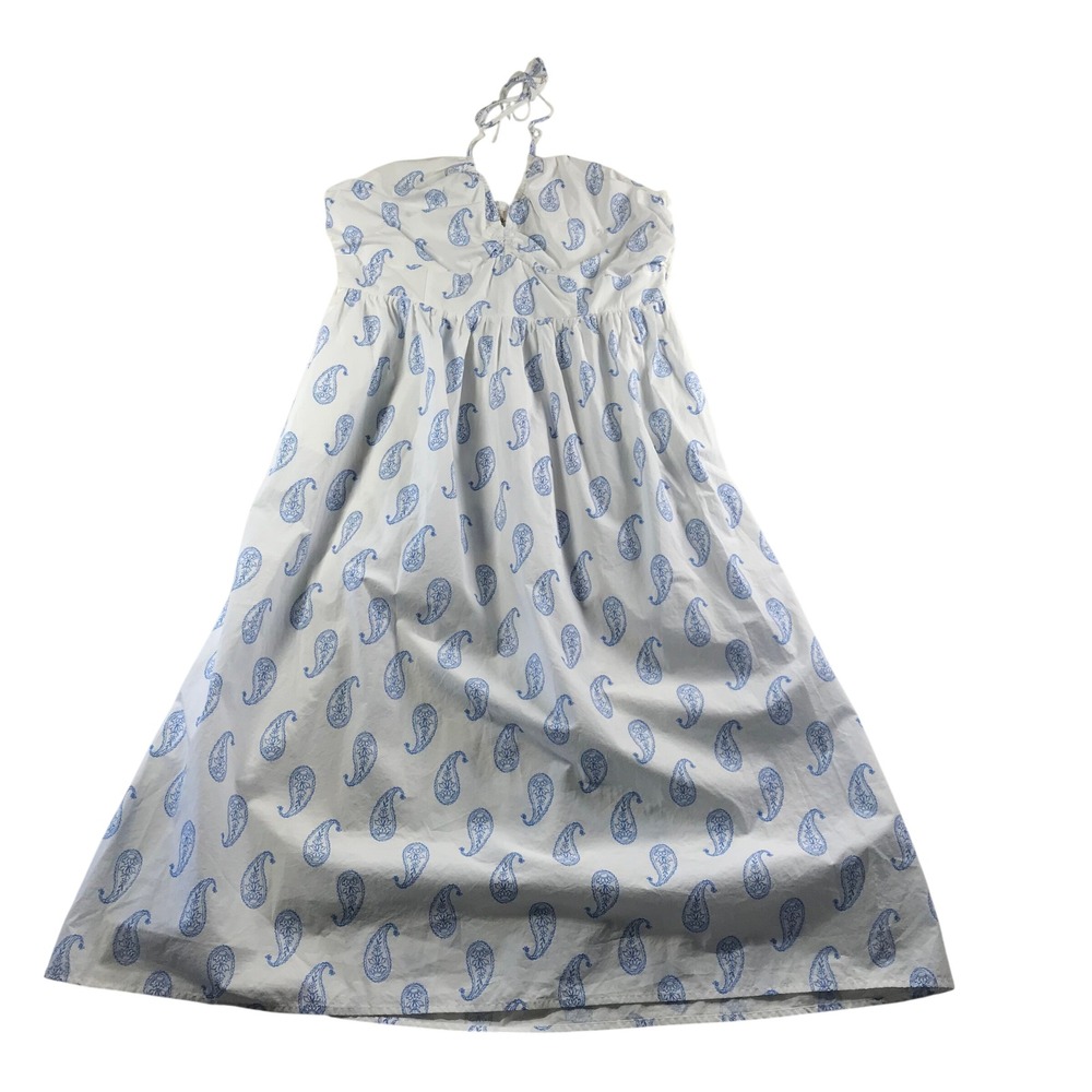 Universal Thread Blue Paisley Halter Maxi Dress XXL White Cotton Smocked Back